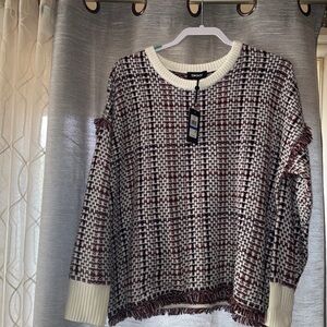 DKNY Women's Cream and Brown Checkered Sweater